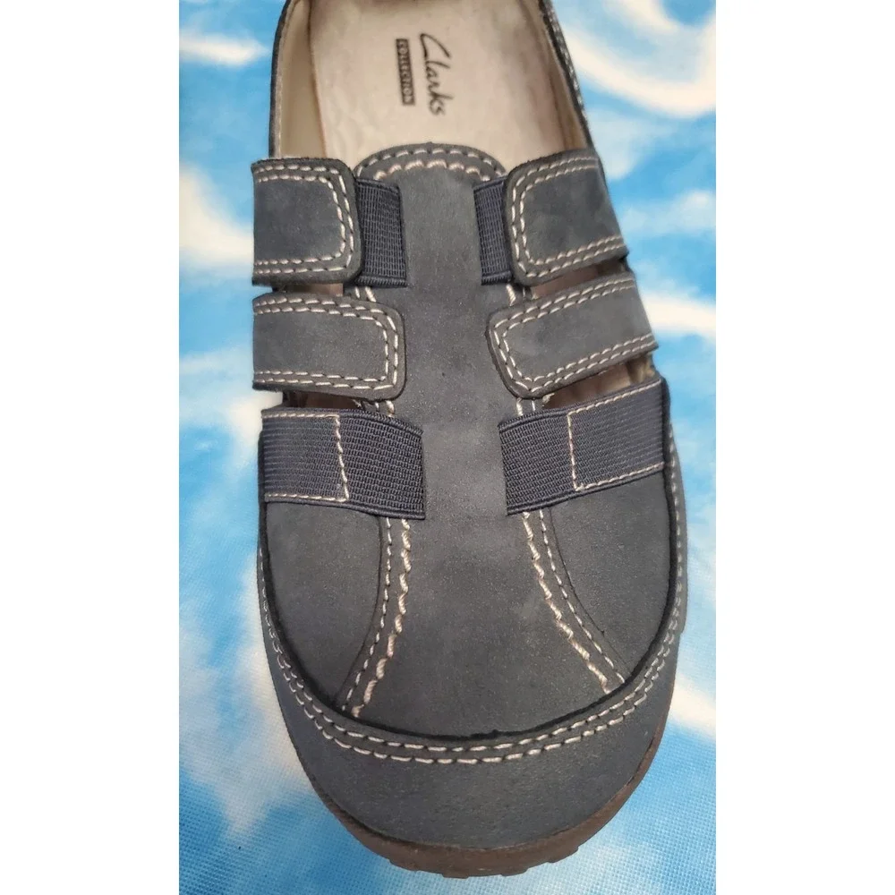 Clarks Collection Comfort Slip On Casual Shoes Navy Blue Flats Size 7 ladies‎